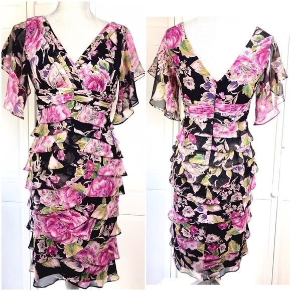 ADRIANNA PAPELL FLORAL PINK COCKTAIL DRESS 0583 - Picture 1 of 3